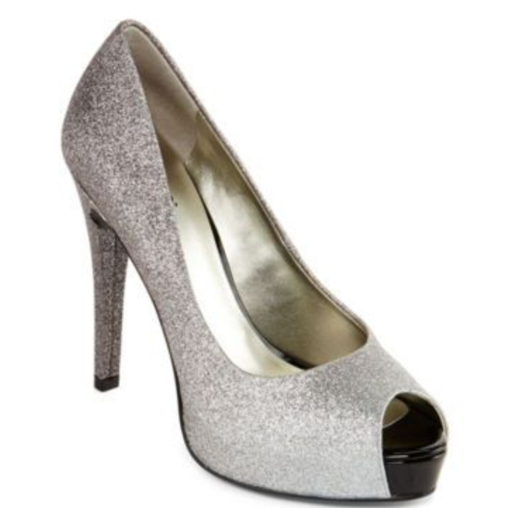 a.n.a everly silver glitter peep-toe heels